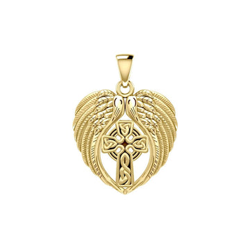 Feel the Tranquil in Angels Wings Solid Gold Pendant with Celtic Cross GPD5480 - Jewelry